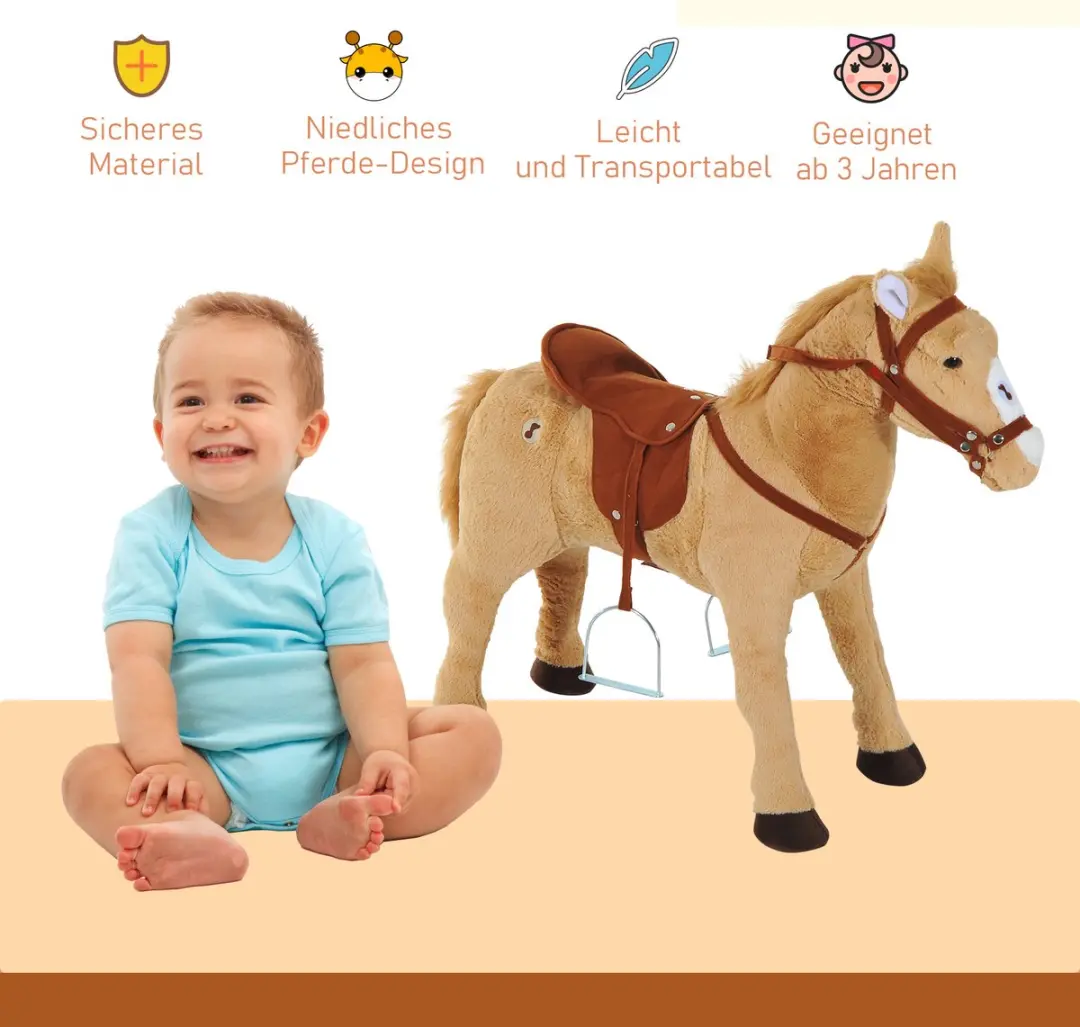 Homcom Rijpaard Pluche Speelpaard 330-043 - 48cm - Beige