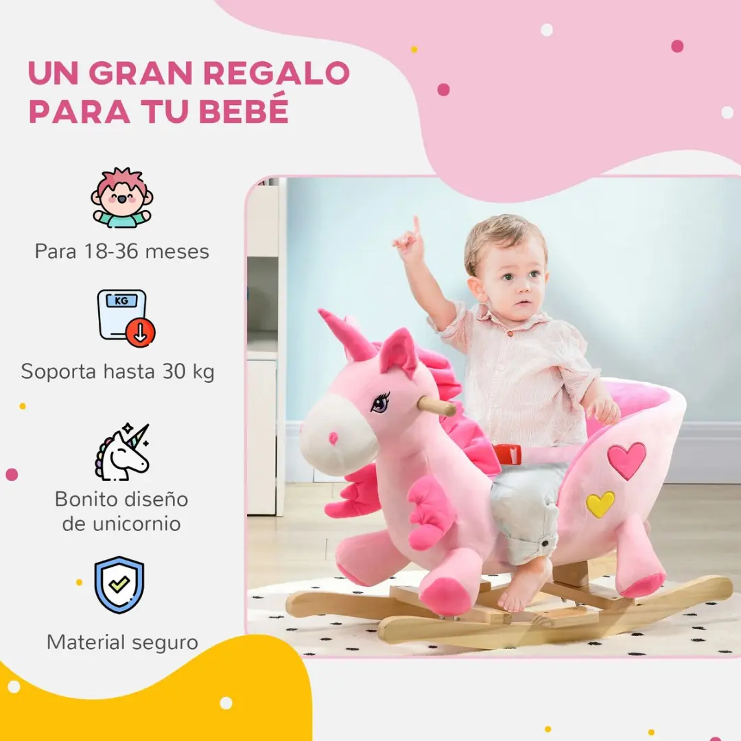 Homcom Baby Hobbelpaard Eenhoorn Roze 65x35x45cm