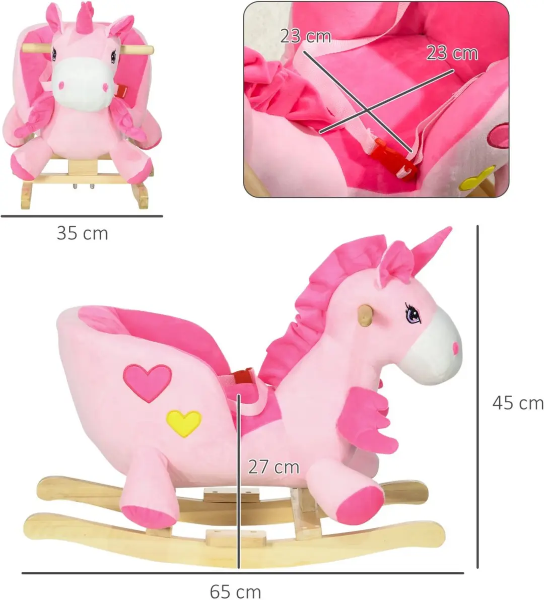 Homcom Baby Hobbelpaard Eenhoorn Roze 65x35x45cm