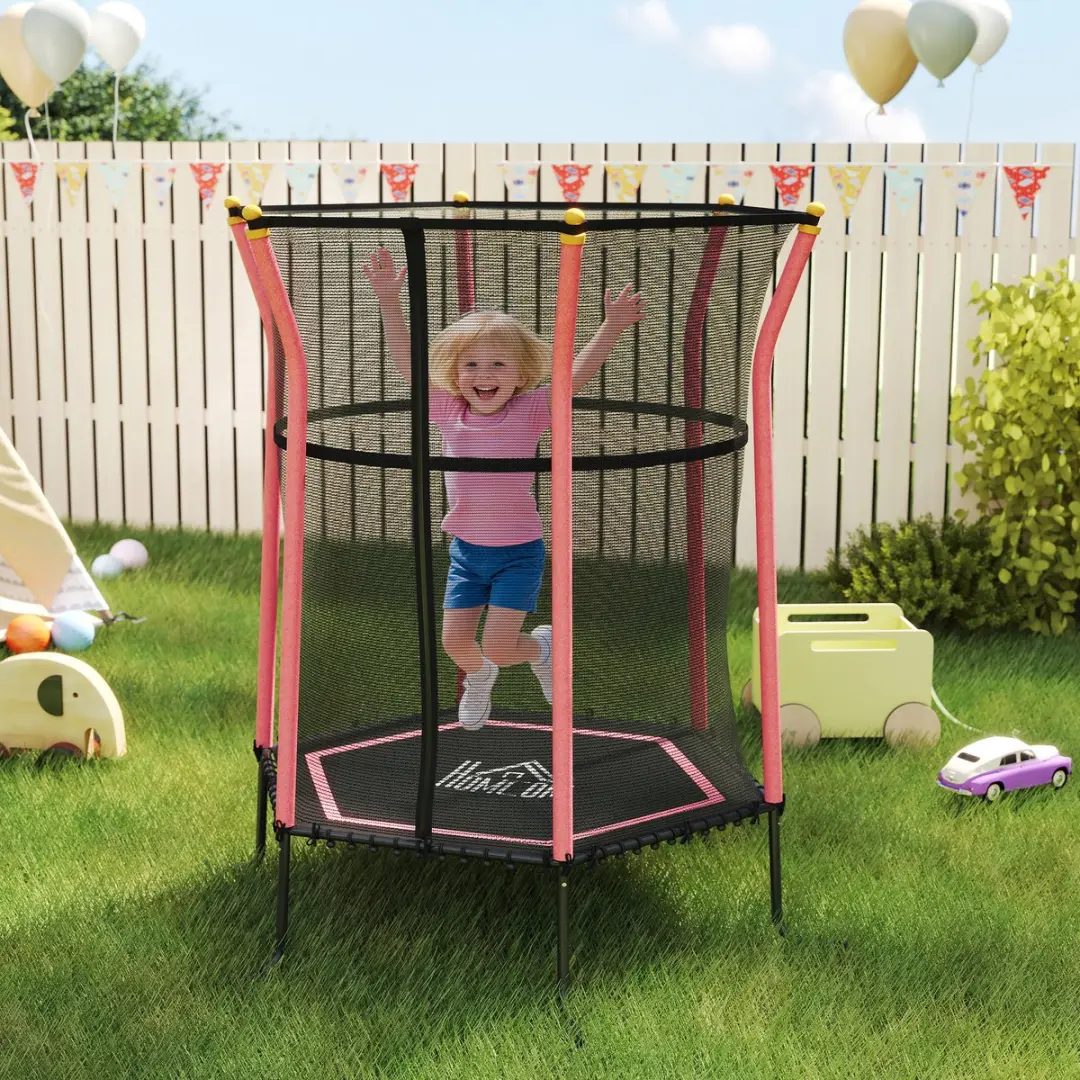 Homcom Kindertrampoline Ø163,5cm H190cm - Rood/Zwart
