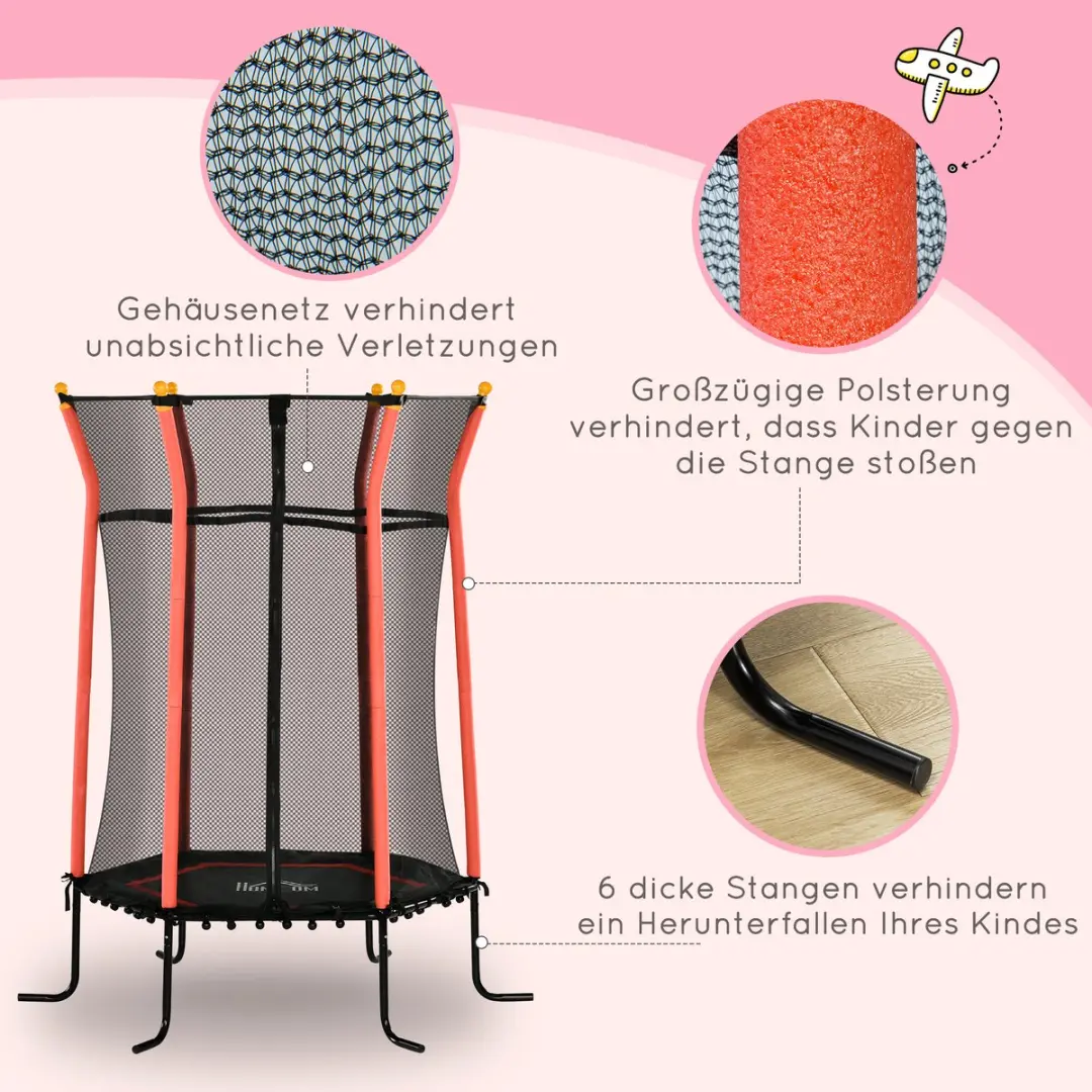 Homcom Kindertrampoline Ø163,5cm H190cm - Rood/Zwart