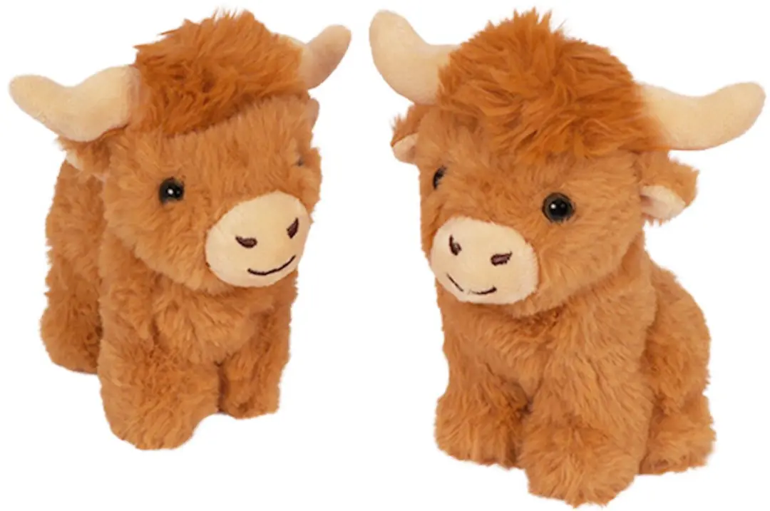 PIA Soft Toys Schotse Hooglander Knuffel - 6 Stuks 14cm - Bruin/Wit
