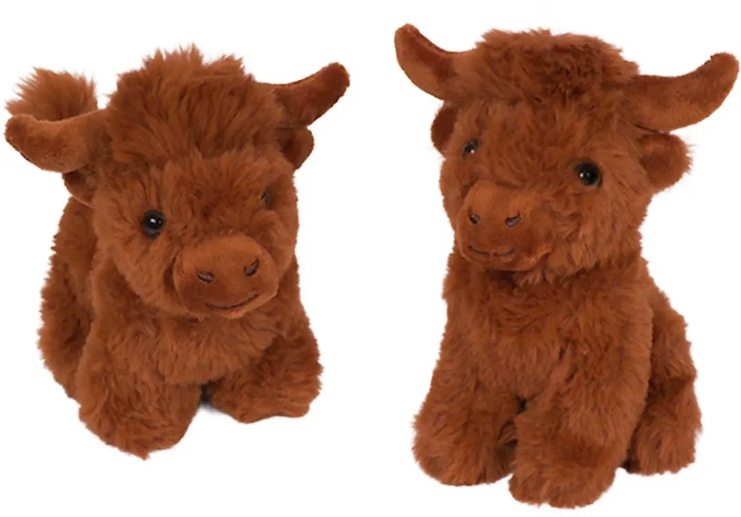 PIA Soft Toys Schotse Hooglander Knuffel - 6 Stuks 14cm - Bruin/Wit
