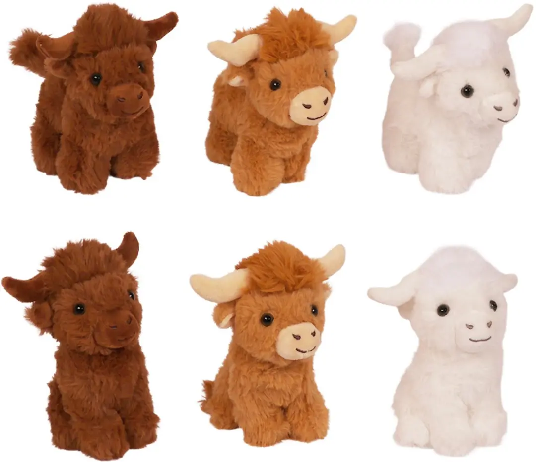 PIA Soft Toys Schotse Hooglander Knuffel - 6 Stuks 14cm - Bruin/Wit - afbeelding 6 van 6