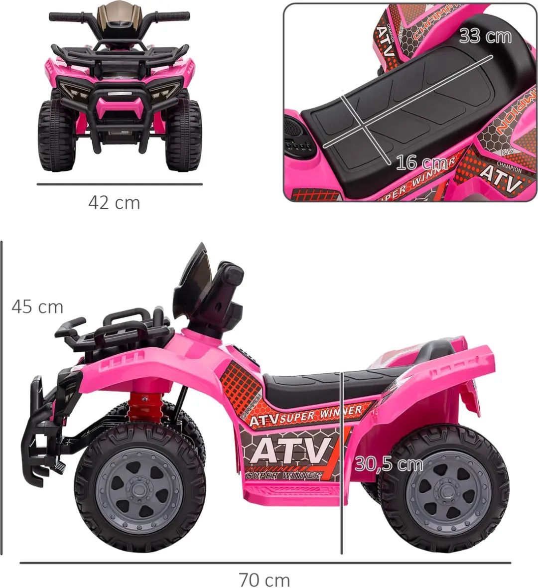 Homcom Elektroquad 6V - Roze - 370-189V90PK