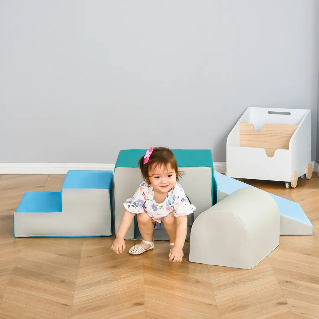 Homcom Softplay-set 150x50x39cm - 4-delig - Lichtgrijs/Blauw/Groen
