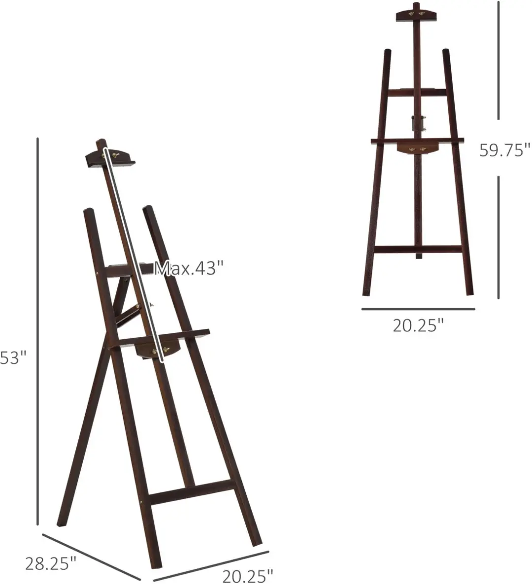 Homcom Schildersezel Hout - 51,5x71,5x134,5cm Koffiekleur