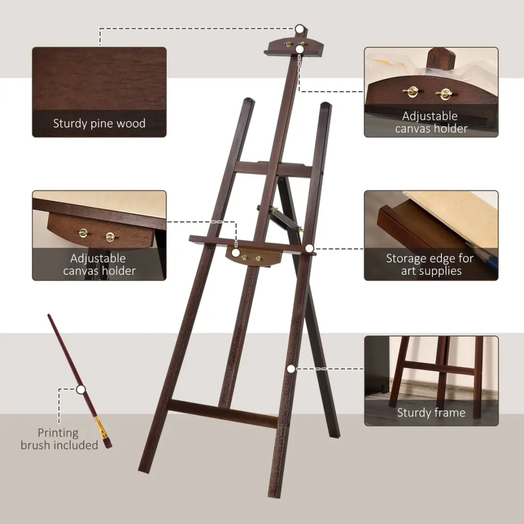 Homcom Schildersezel Hout - 51,5x71,5x134,5cm Koffiekleur