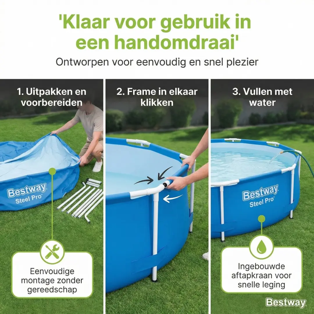 Bestway Steel Pro Zwembad 221x150x43cm - Blauw - 1200L