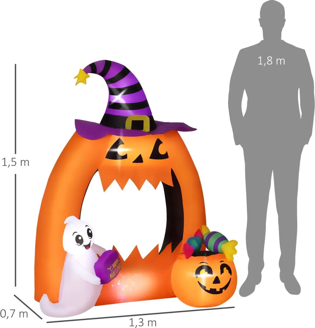 Outsunny Opblaasbare Halloween Pompoen 133x70x150cm - Oranje