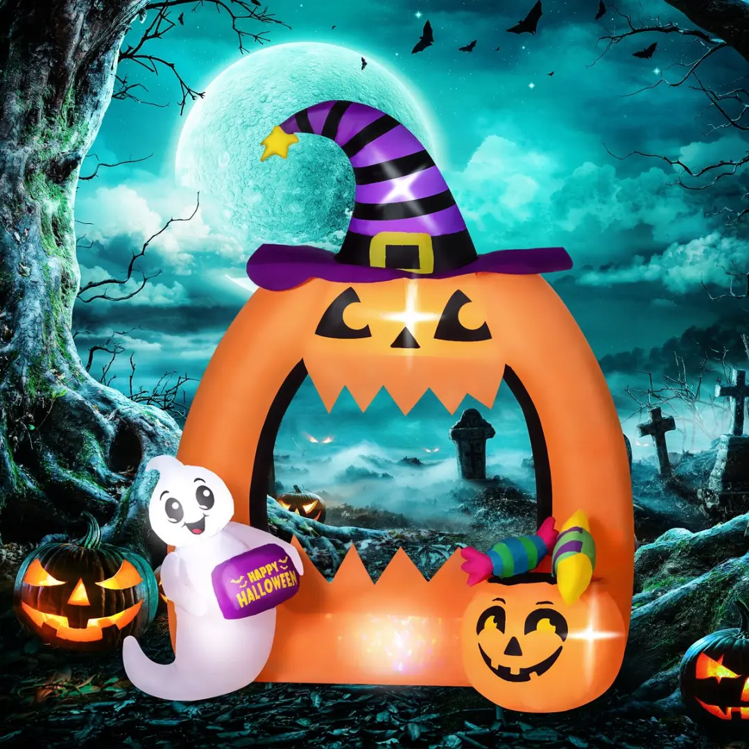 Outsunny Opblaasbare Halloween Pompoen 133x70x150cm - Oranje