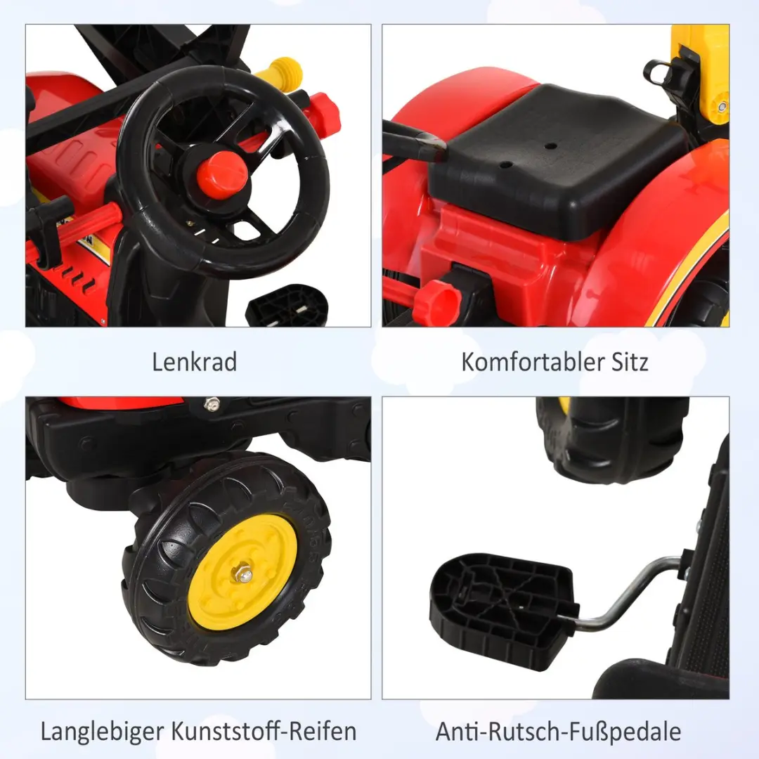 Homcom Trapauto met Voorlader 3-6 Jaar - Rood