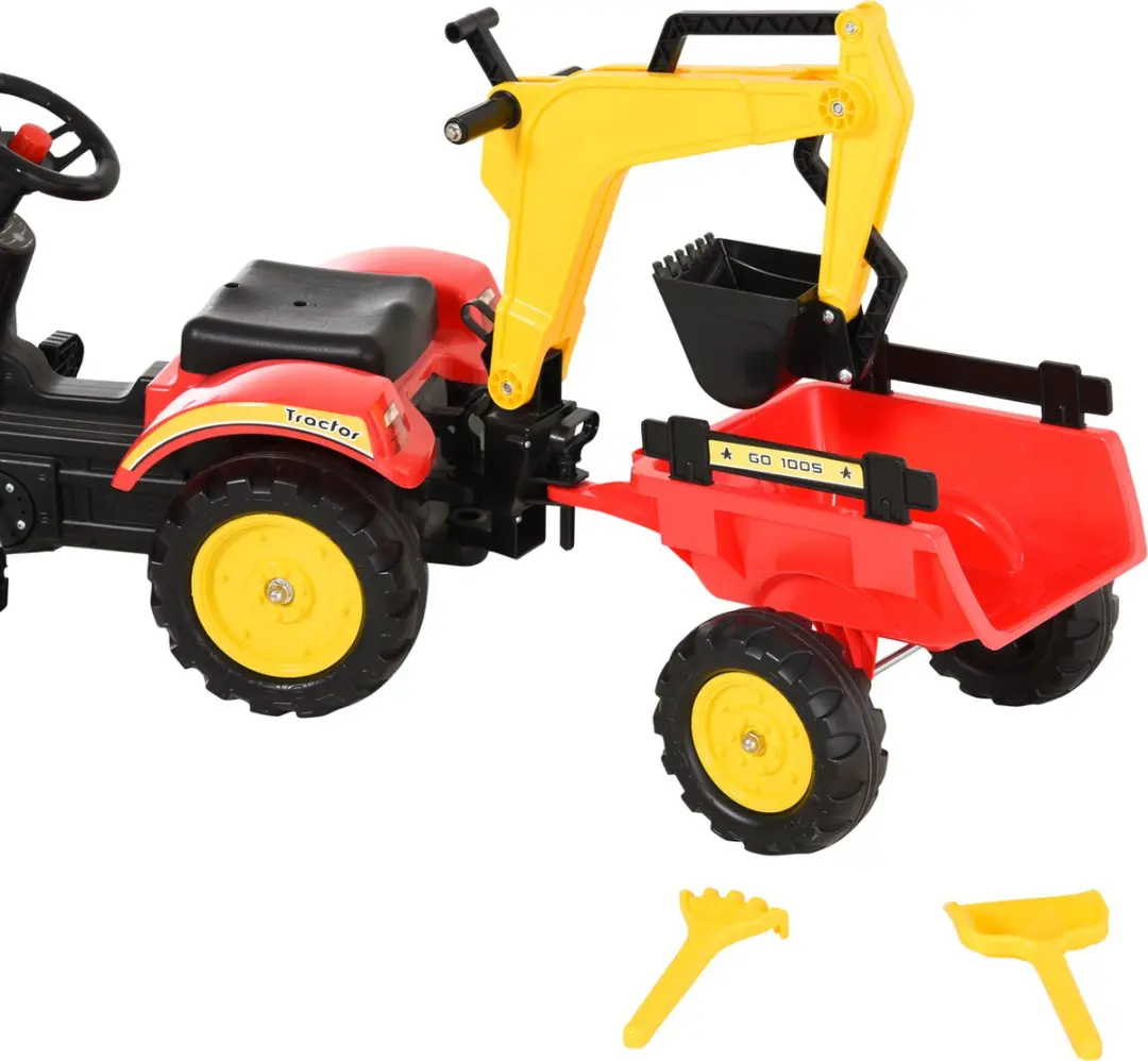 Homcom Trapauto met Voorlader 3-6 Jaar - Rood