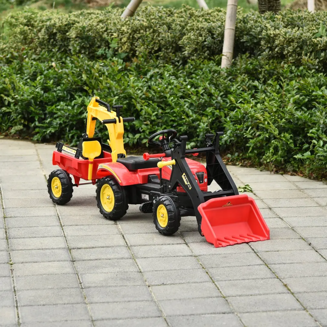 Homcom Trapauto met Voorlader 3-6 Jaar - Rood