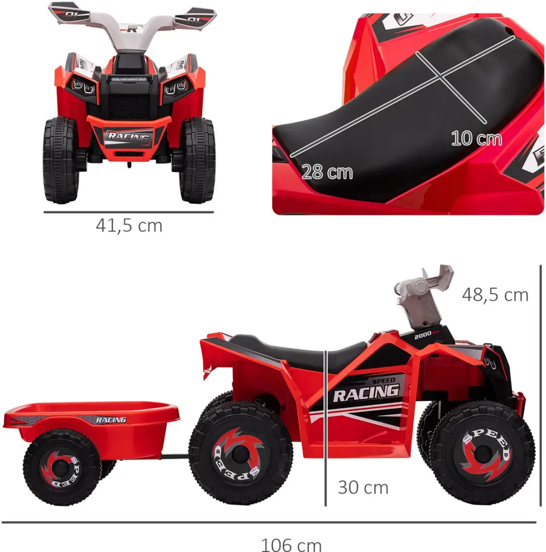 Homcom Kinderauto Rood+Grijs+Zwart 106x41,5x48,5cm - 370-277V90RD