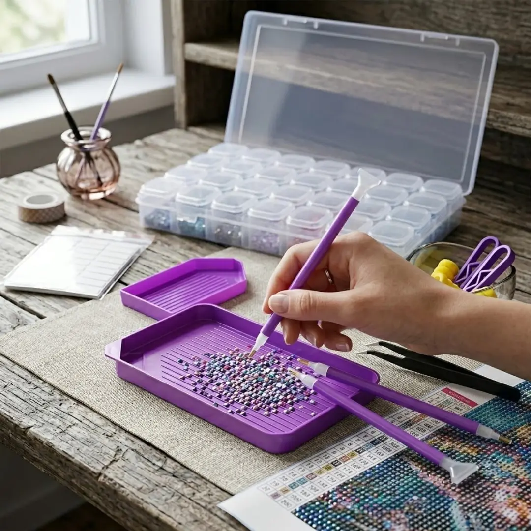 NUVEX Diamond Painting Set Transparant Paars - 56 Stuks