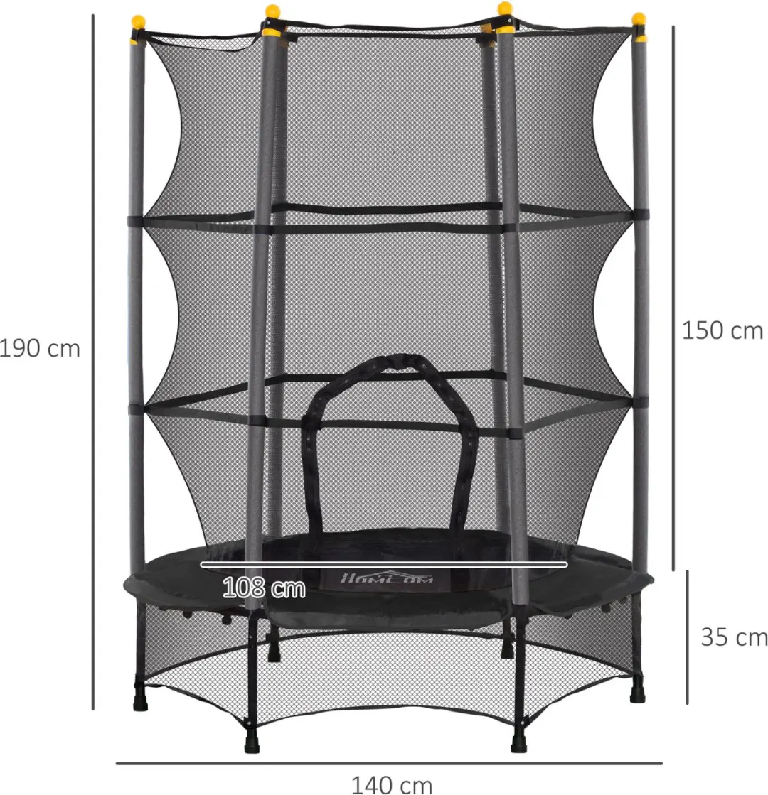 Homcom Kindertrampoline 108cm - 140x140x190cm - Zwart