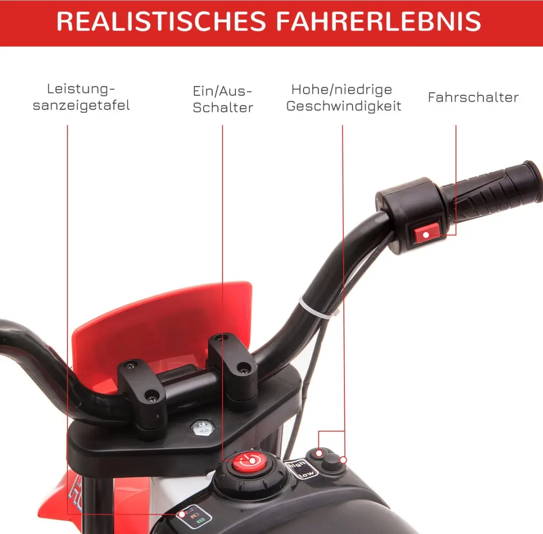 Homcom Ride on Car PP Metall 106,5x51,5x68cm - Rood/Wit