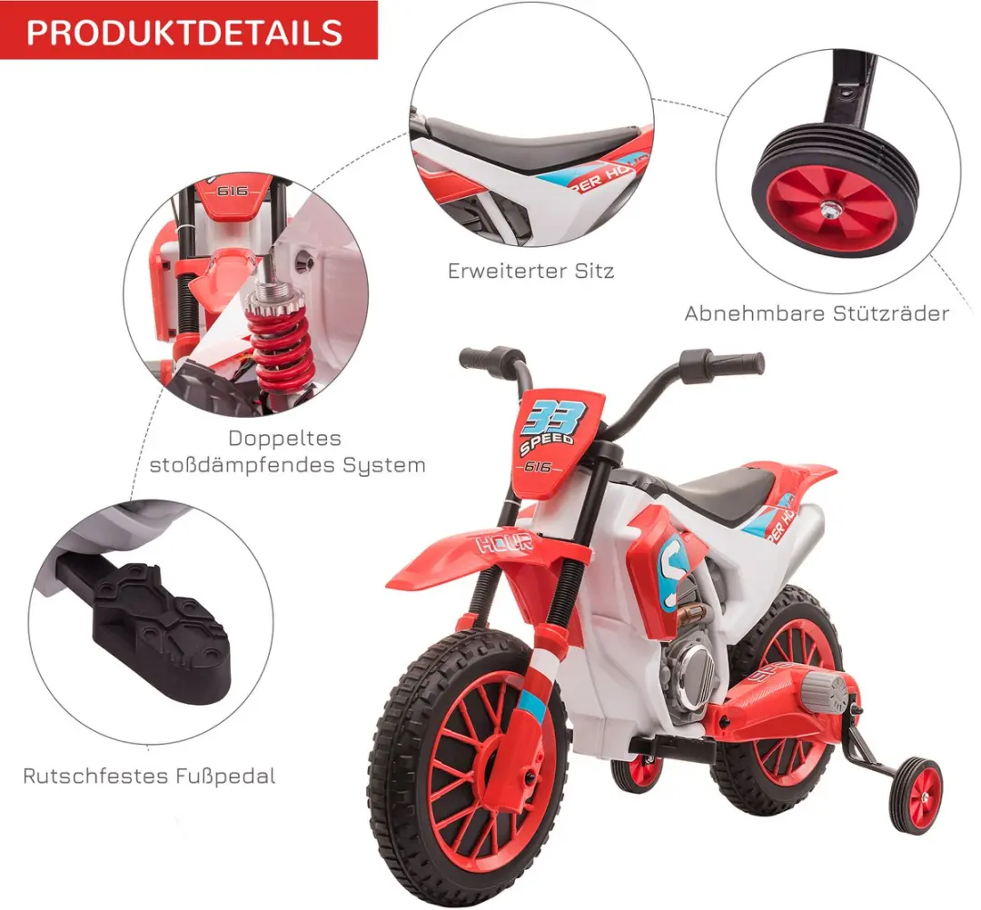 Homcom Ride on Car PP Metall 106,5x51,5x68cm - Rood/Wit