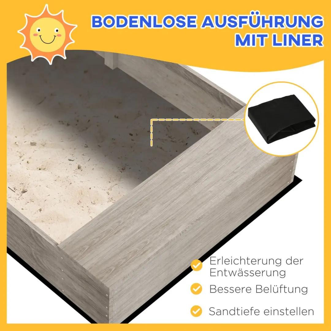 Outsunny Sandkast Zandbak 154x80x60cm - Tannenhout - Grijs