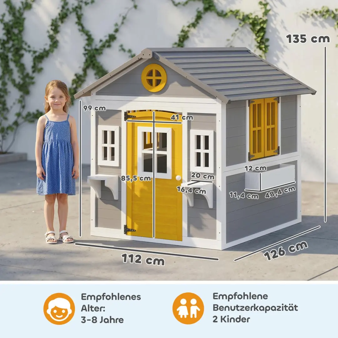 Outsunny Kinderspeelhuisje Dennenhout 112x126x135cm Grijs
