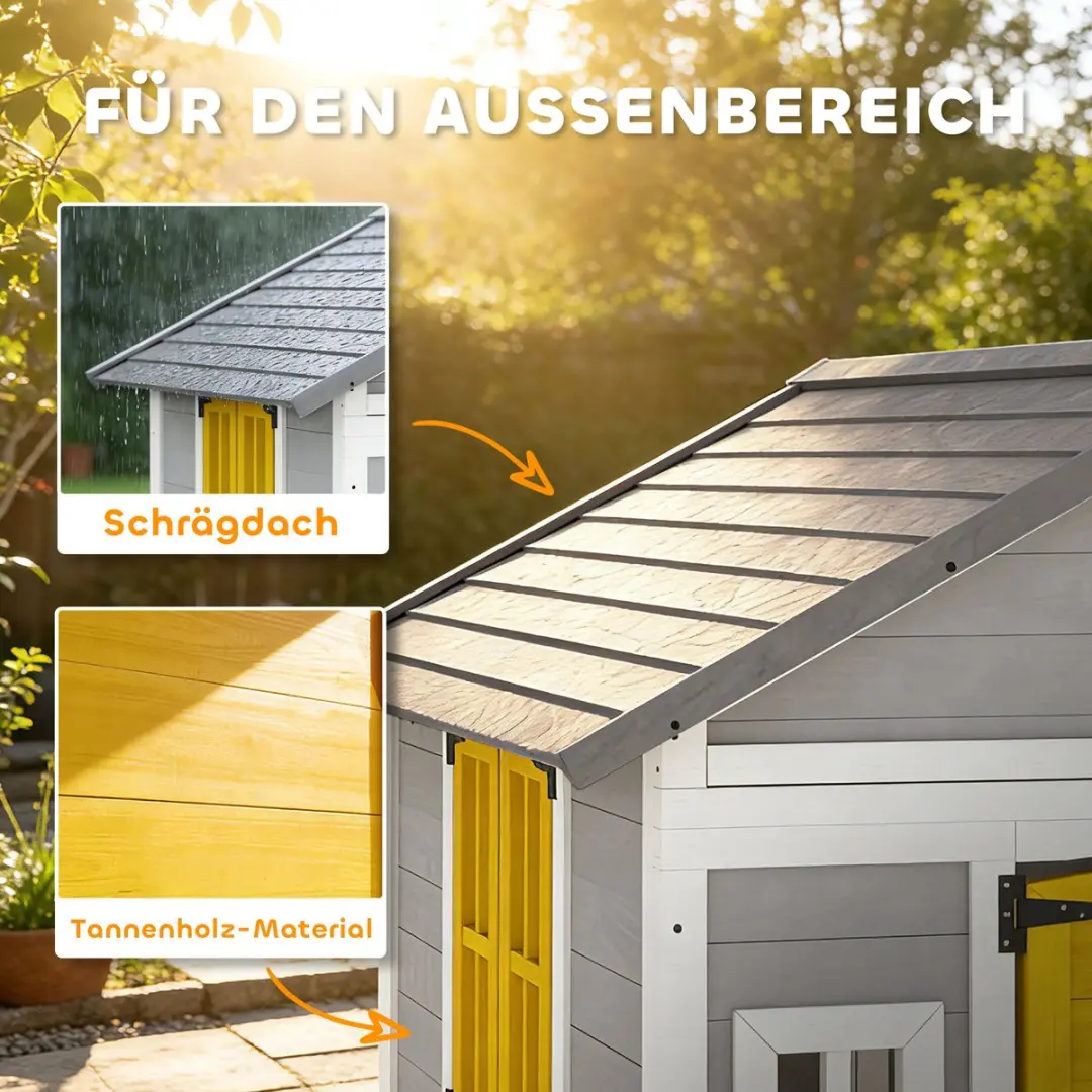 Outsunny Kinderspeelhuisje Dennenhout 112x126x135cm Grijs - afbeelding 6 van 6