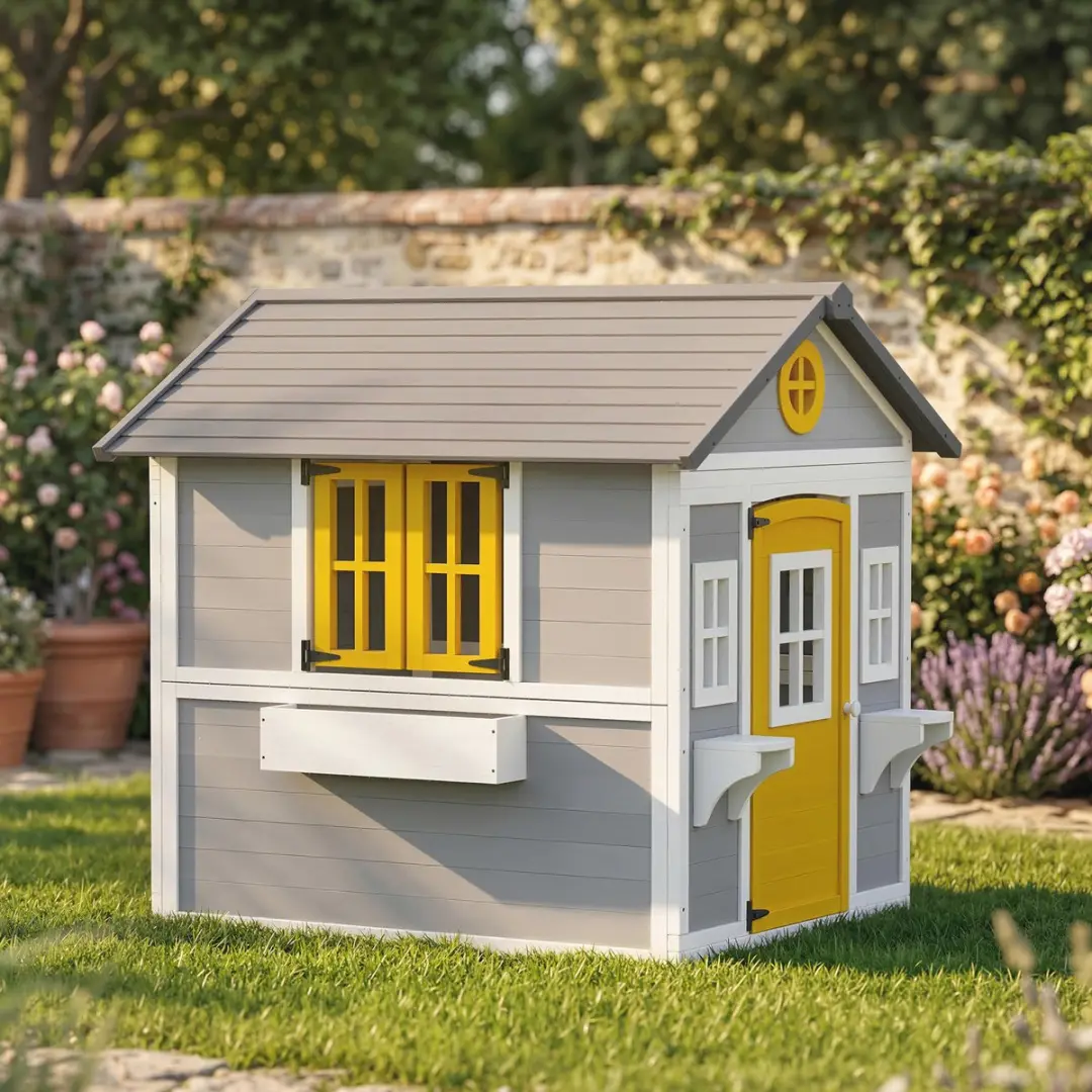 Outsunny Kinderspeelhuisje Dennenhout 112x126x135cm Grijs