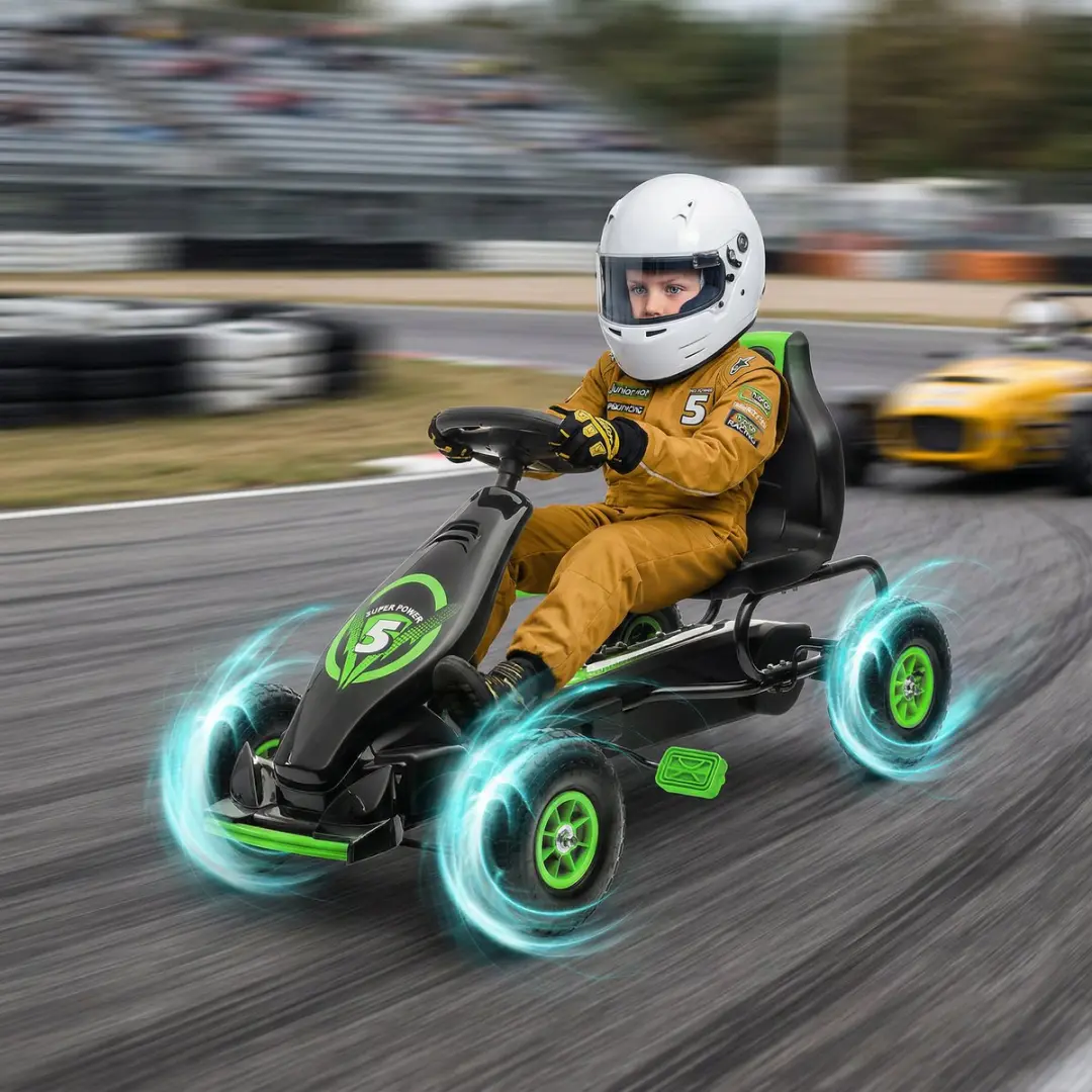 Homcom Kinderskelter met Pedalen - Verstelbare Zitting Groen