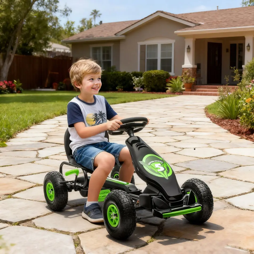 Homcom Kinderskelter met Pedalen - Verstelbare Zitting Groen