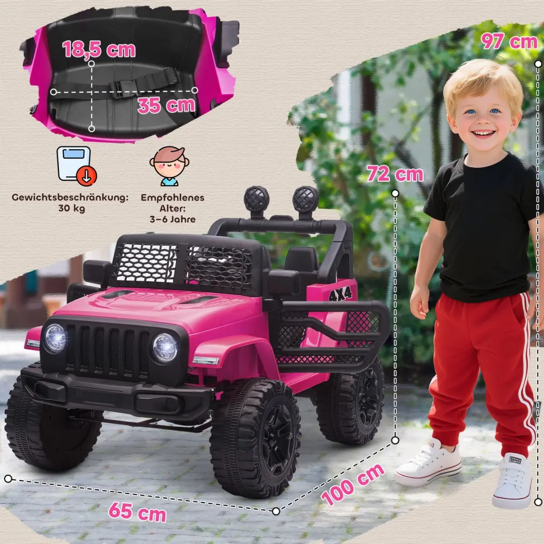 Homcom Elektrische Off-Road Speelgoedtruck - Roze - 100x65x72cm