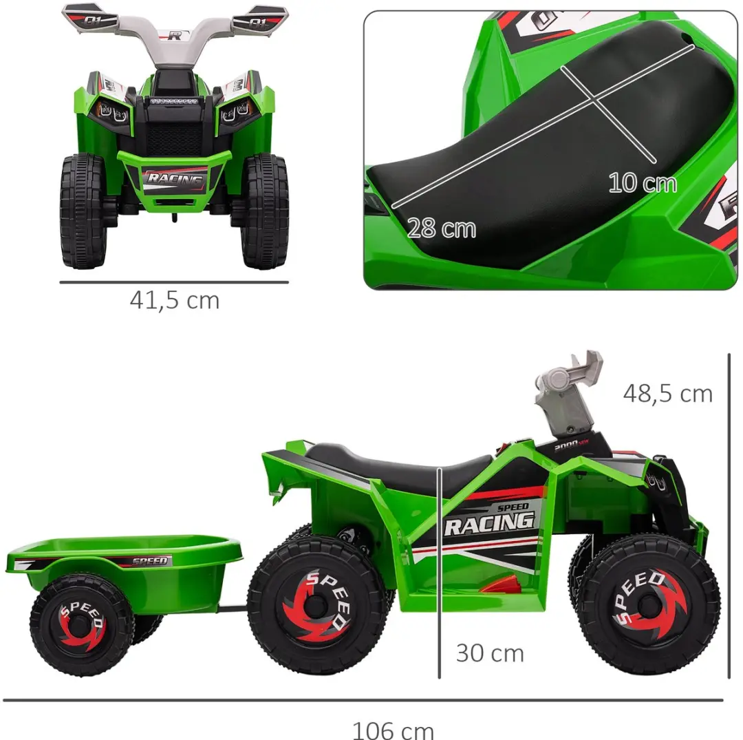 Homcom Elektrische Kinderauto 106x41,5x48,5cm - Groen/Grijs/Zwart