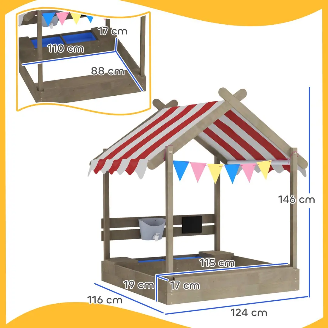 Outsunny Sandkast Grau - 124x116x146cm