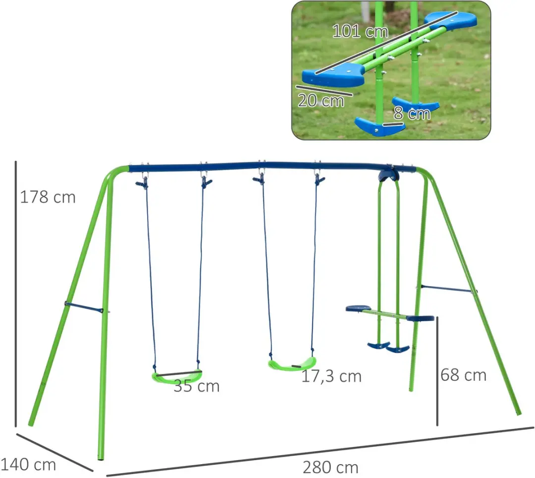 Outsunny Metallieke Kinderschommel 280x140x178cm - Groen
