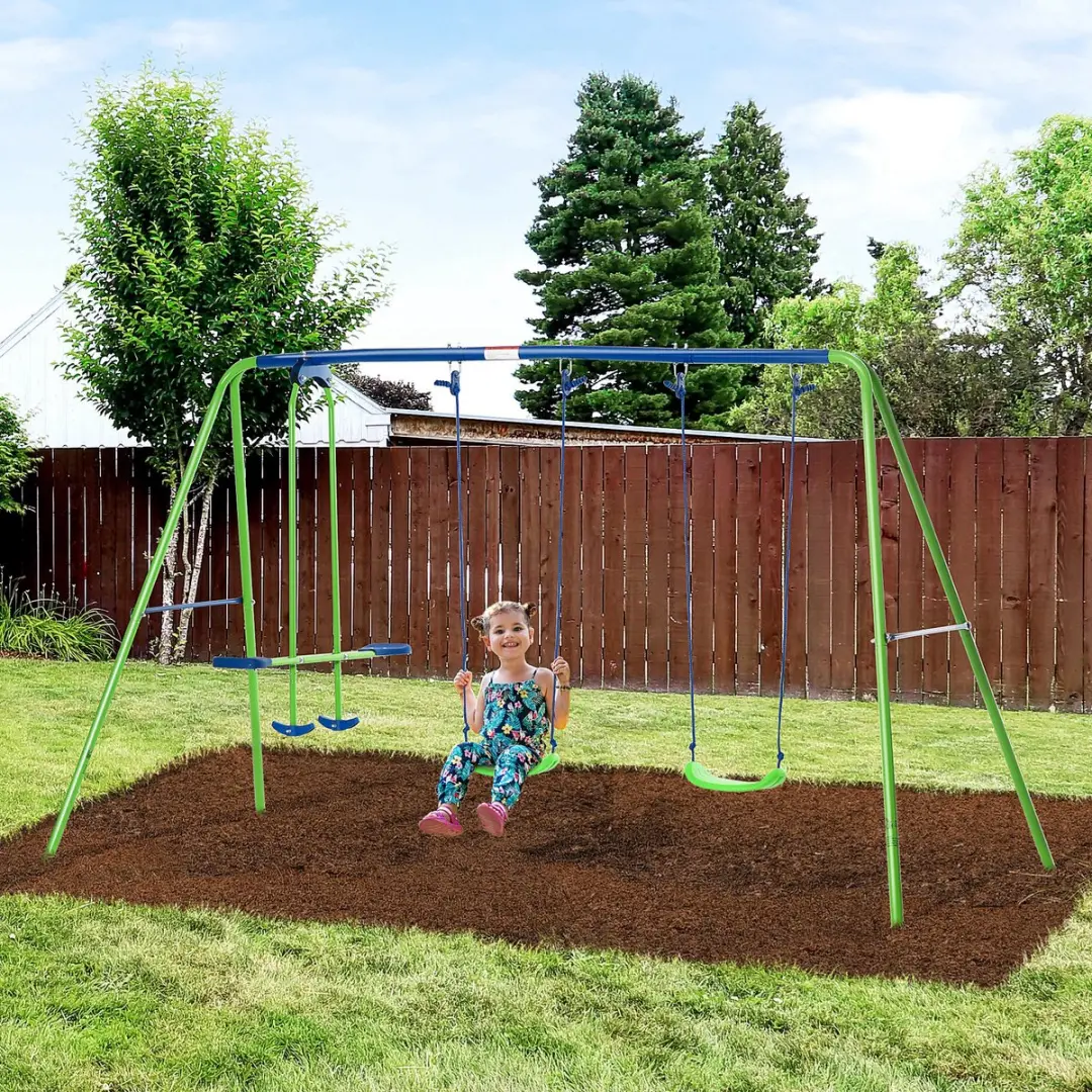 Outsunny Metallieke Kinderschommel 280x140x178cm - Groen - afbeelding 6 van 6