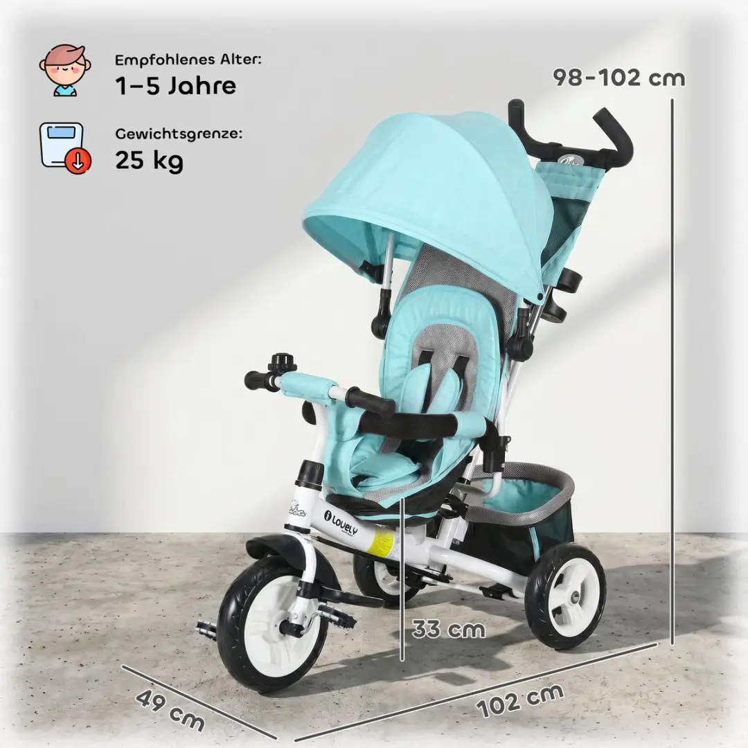 Homcom Kinderdriewieler - 102x49x102cm Groen - afbeelding 6 van 6