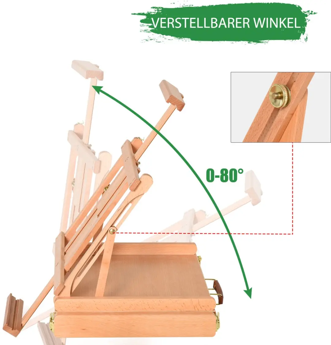 Homcom Easel Box Buchenhout 42x36x12,5cm - Natuur - afbeelding 6 van 6