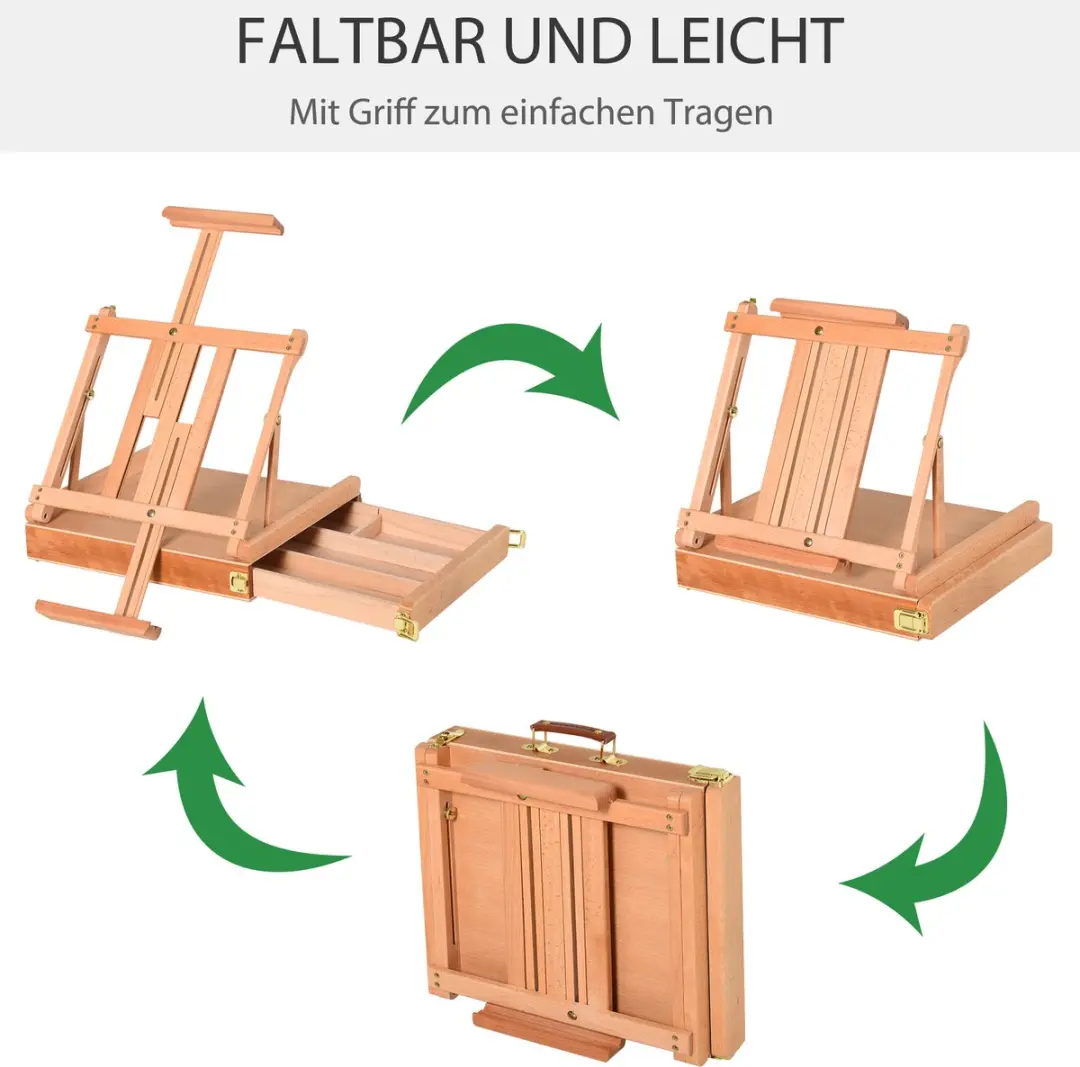 Homcom Easel Box Buchenhout 42x36x12,5cm - Natuur