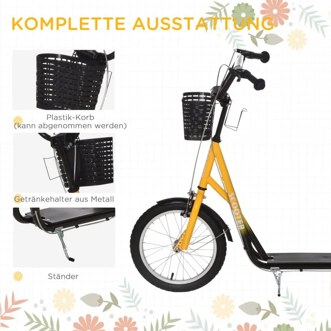 Homcom Kids Scooter Metall 139x58cm - Oranje/Zwart - afbeelding 4 van 6