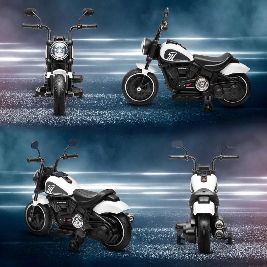 Homcom Elektrische Motorfiets 370-283V90WT - 76x42x57cm - Wit/Zwart