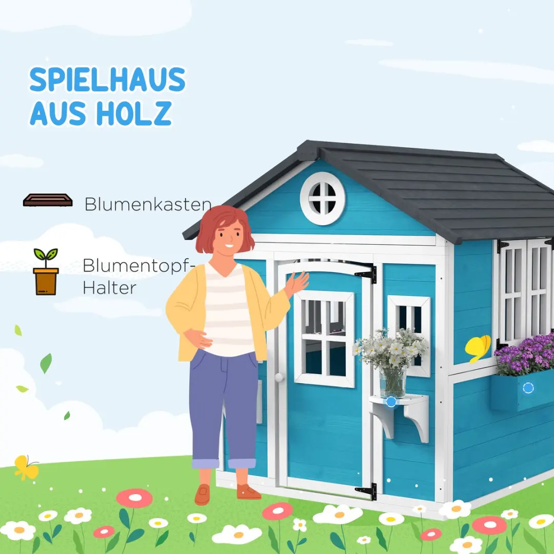 Outsunny Speelhuis Blauw - 126x114x135cm