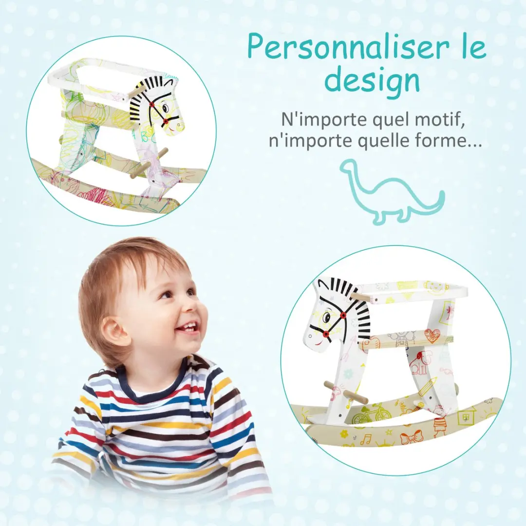 Homcom Kinderschommelpaard Hout 68x26x48cm Wit