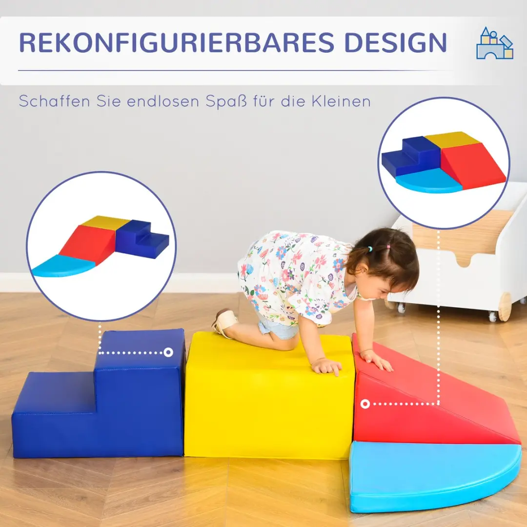 Homcom Bouwstenenset 4-delig - Schuimstof - 1-3 jaar - Rood/Blauw/Geel