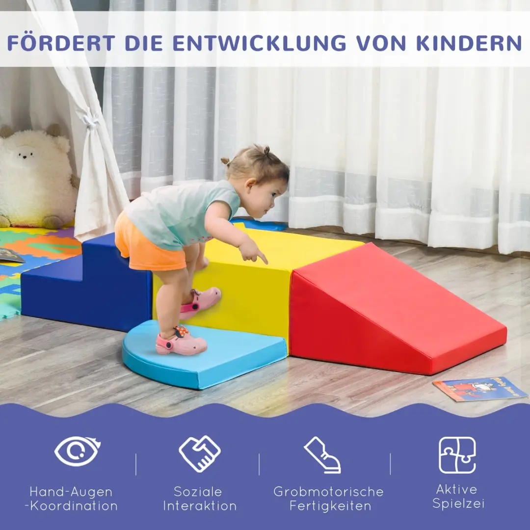 Homcom Bouwstenenset 4-delig - Schuimstof - 1-3 jaar - Rood/Blauw/Geel