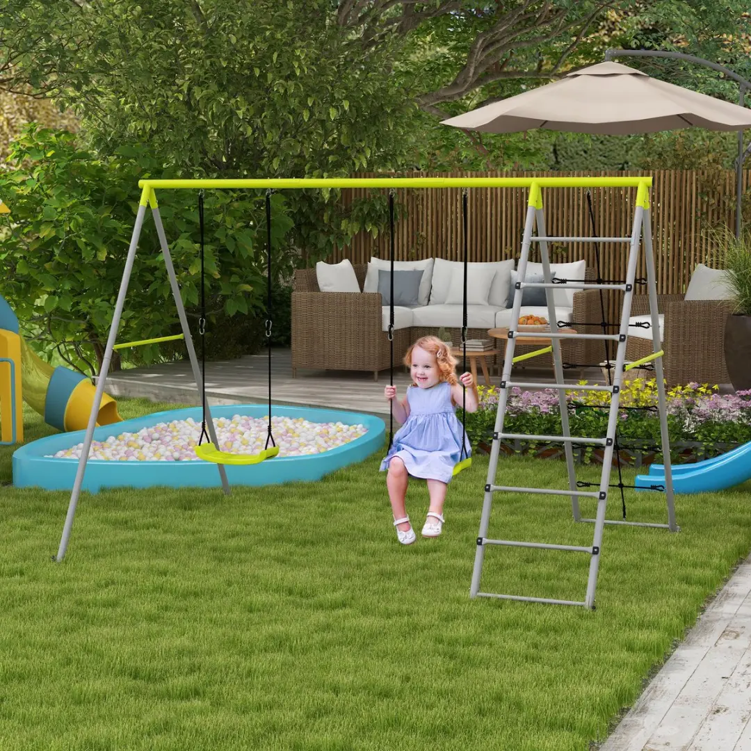 Outsunny 2-zits Kinderschommel Sportladder - Groen