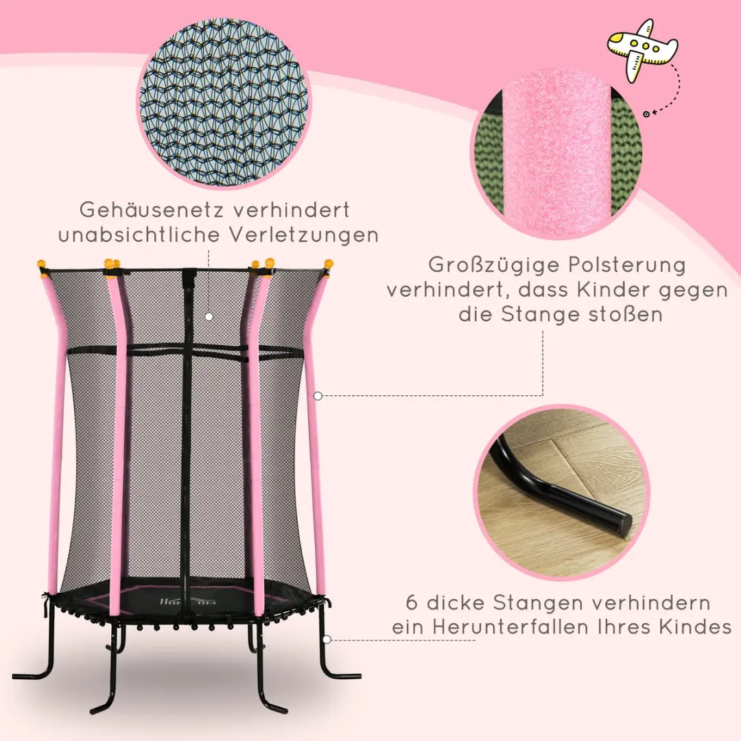 Homcom Kindertrampoline Ø163,5cm H190cm - Roze