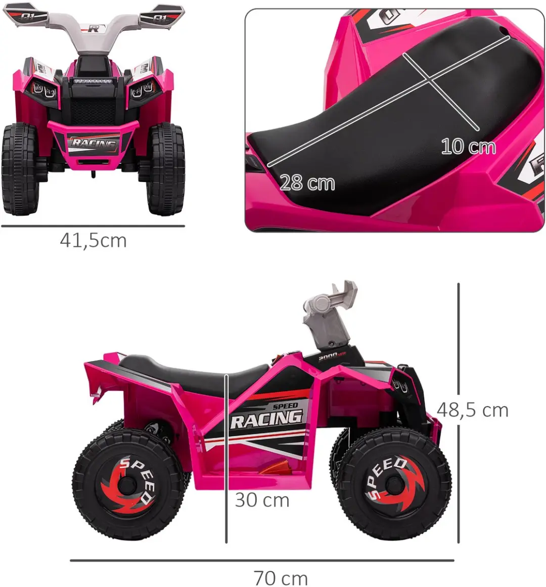 Homcom Elektrische Auto Roze - 70x41,5x48,5cm - 1x Accu