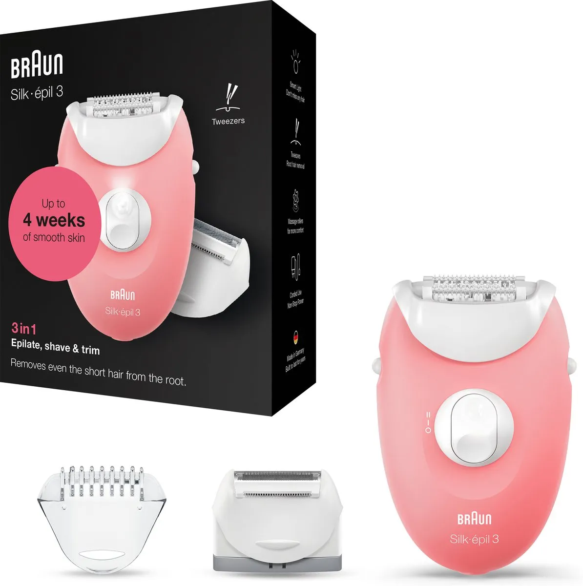 Braun Silk-épil 3 277 Epilator - 2 Opzetstukken - Wit/Rose