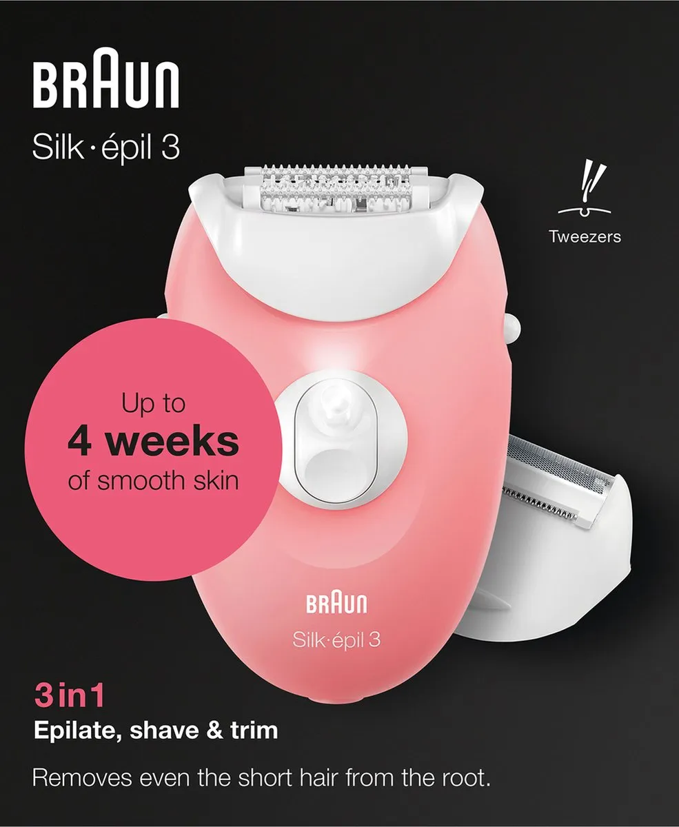 Braun Silk-épil 3 277 Epilator - 2 Opzetstukken - Wit/Rose