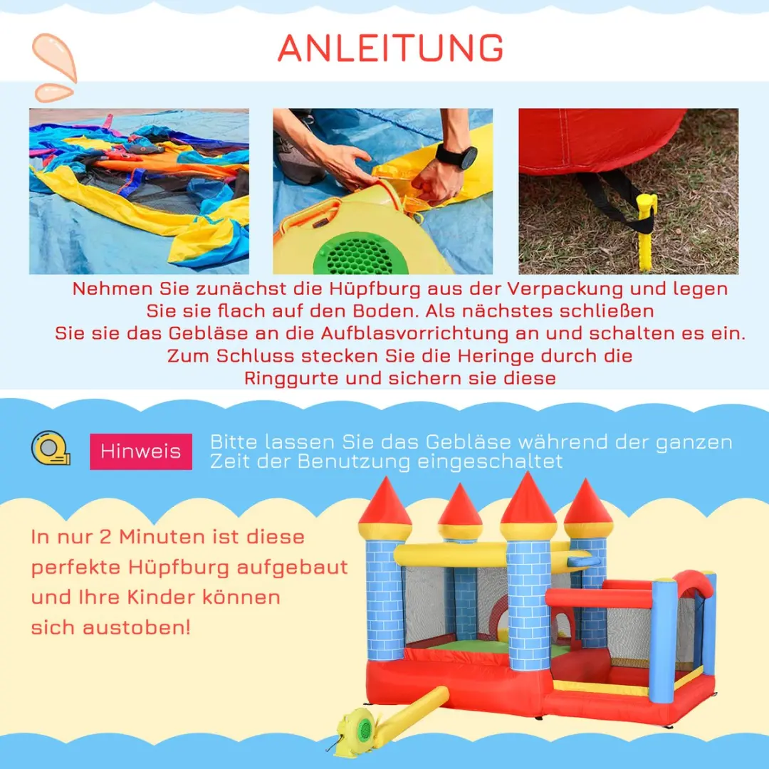 Outsunny Hüpfkasteel Oxford Gewebe 280x260x210cm - Rood/Blauw/Groen