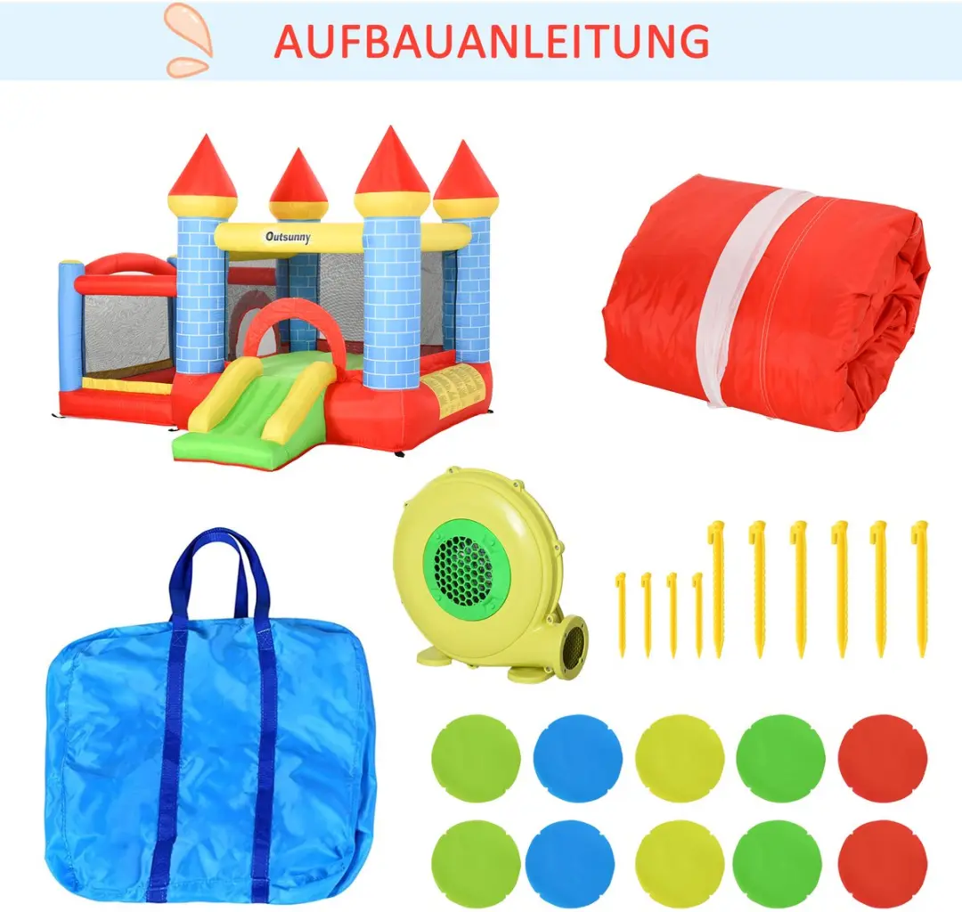 Outsunny Hüpfkasteel Oxford Gewebe 280x260x210cm - Rood/Blauw/Groen